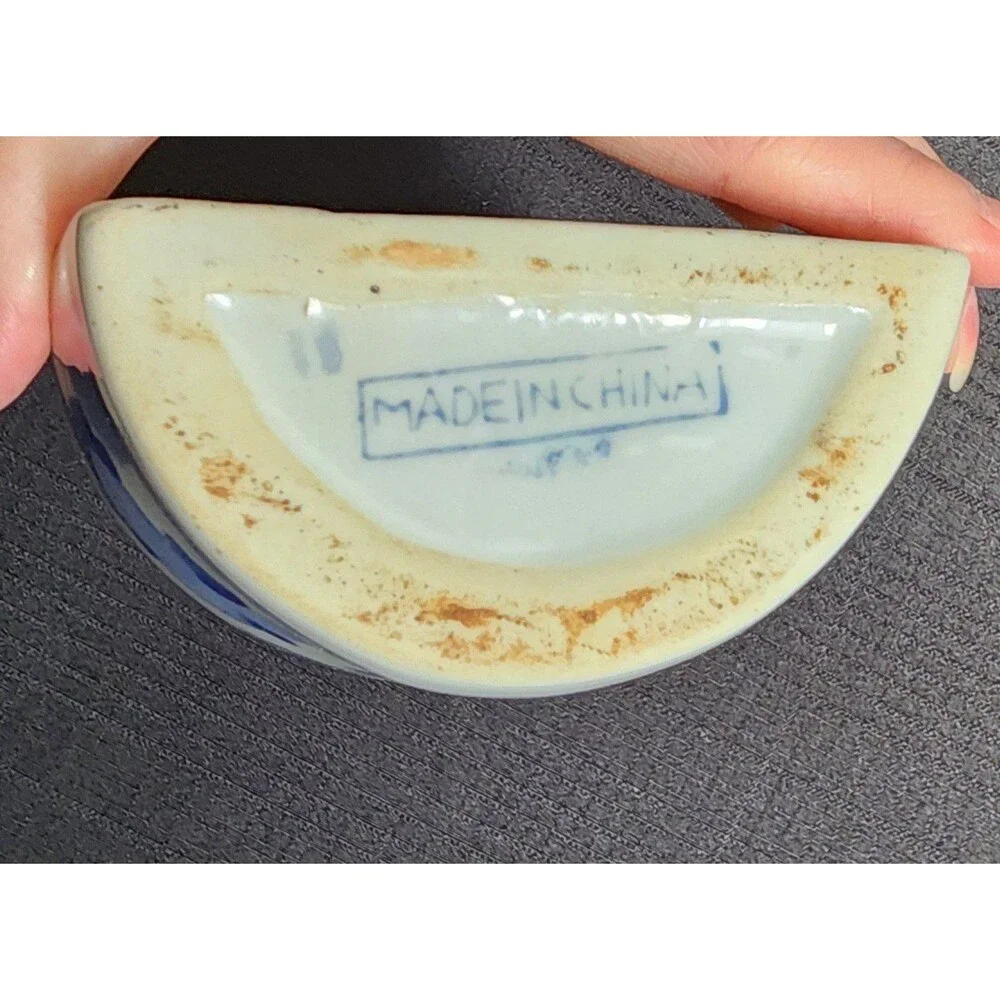 Vintage Ceramic Blue and White Floral Flat Wall Vase